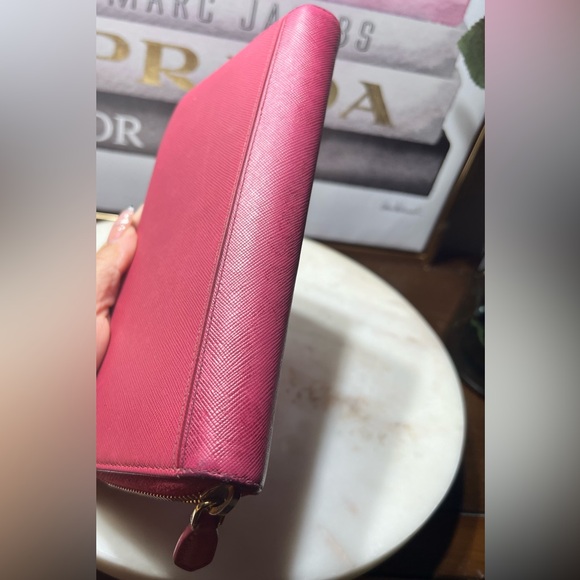 PRADA Long Wallet Purse 1M1157 leather Pink wine red Round zip - Picture 12 of 14